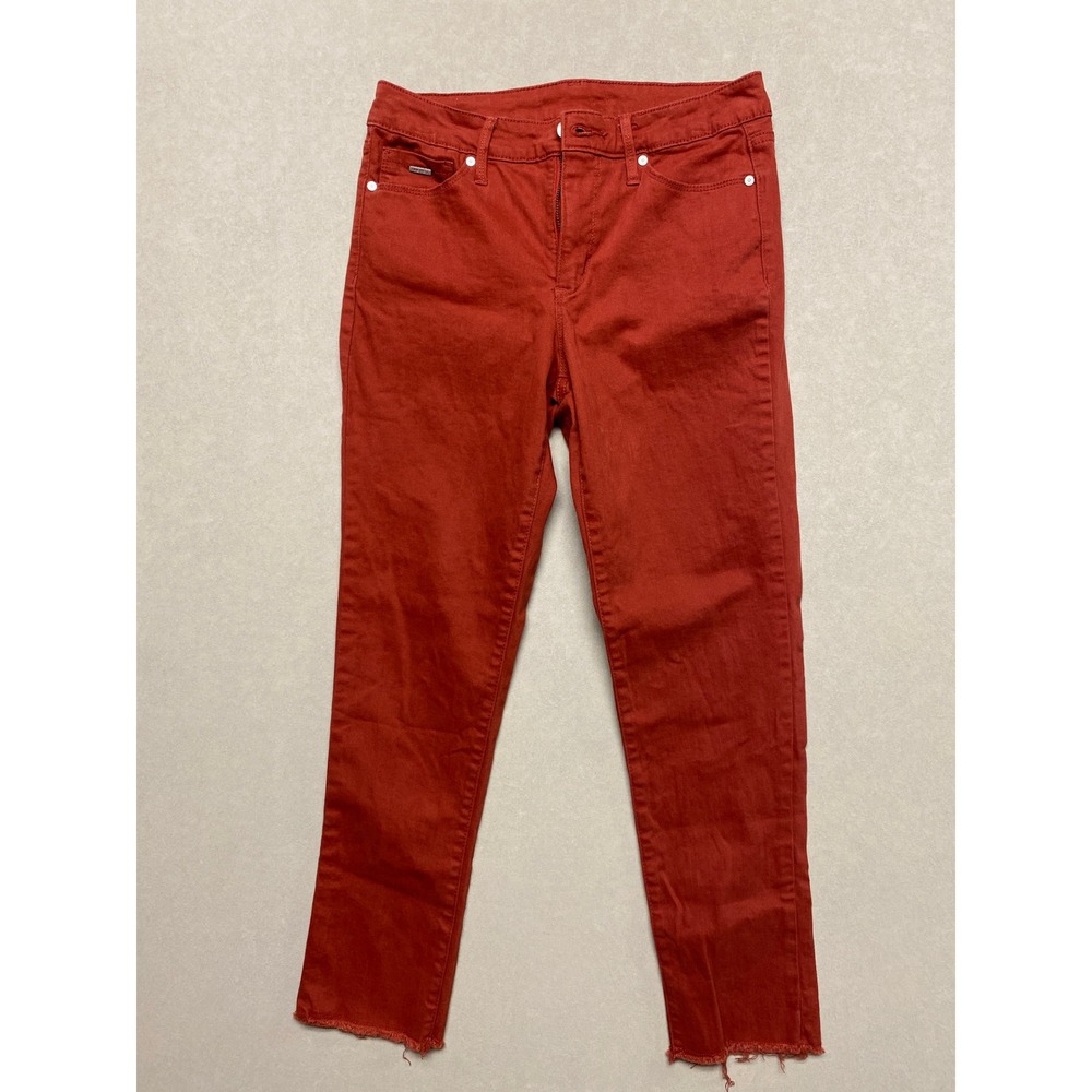 Nine West Womens Skinny Jeans Size 4 Terracotta Red High Rise Raw Hem Stretch
